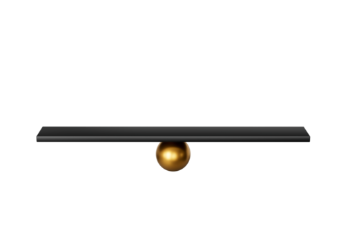 A Black Balanced Seesaw On Shiny Golden Fulcrum Symbolizes Leverage And Equilibrium 3D Illustration - Powered by Adobe