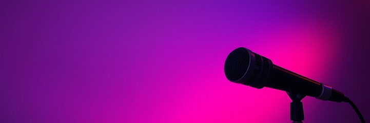 Silhouette of a Microphone Against a Gradient Rainbow Background