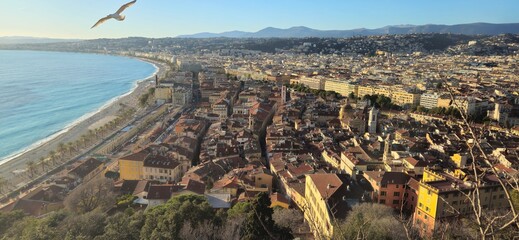 Nice,  Cote d'Azur, France - 01.07.2025: Sunset Vieille Ville romantic setting sun. French Riviera Mer