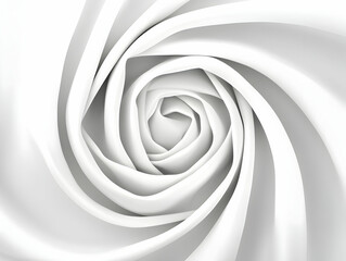 Abstract white swirling fabric forms a captivating vortex with smooth, elegant curves and soft lighting.