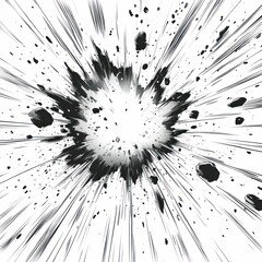 Black ink explosion radiating energy dynamic motion