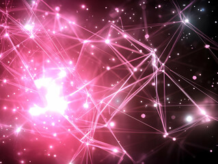 Abstract Pink Network Background Connects Nodes with Bright Lights, Creating Futuristic Design.