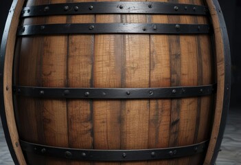Fototapeta premium Closeup of antique wooden barrel with iron hoops, aged, cellar, isolated, decoration, vintage