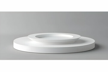 3D White Circular Podium on a Gray Background Creates a Modern and Minimalist Scene for Product Display