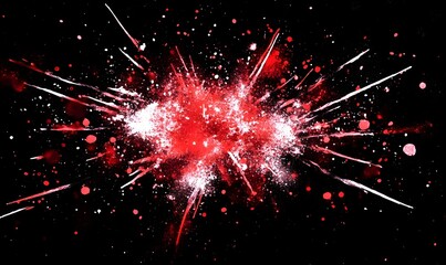 Fototapeta premium Red and white paint explosion on black background, design element