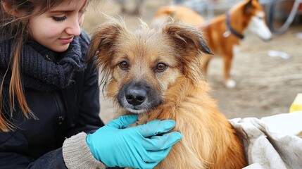 Compassionate volunteers at the animal shelter care for homeless dogs, ensuring their well-being and nutrition. The initiative emphasizes kindness, animal rescue and community support