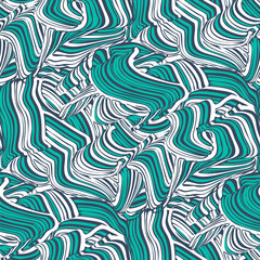Seamless pattern with hand drawn striped waves. Abstract background.