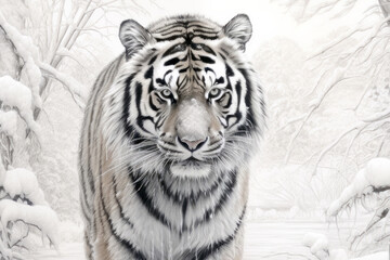 Tiger Animal Predator Wild Nature Ink Sketch Style