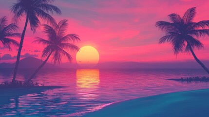 Pink Paradise: Tropical Sunset Beach Scene