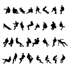 32 png silhouettes of people in sitting postures	

