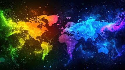 Colorful world map visualization global context digital art abstract environment vibrant viewpoint
