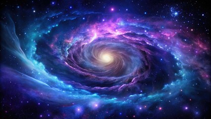Dark nebula background with swirling purple and blue gases, set against a backdrop of stars and galaxies, space, dark colors