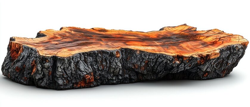 Polished tree stump on white background, display stand