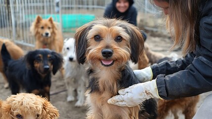 Compassionate volunteers at the animal shelter care for homeless dogs, ensuring their well-being and nutrition. The initiative emphasizes kindness, animal rescue and community support