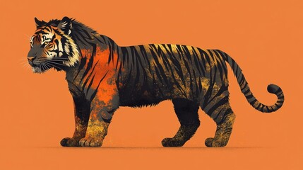 Naklejka premium Majestic tiger, orange and black, elegant stance.