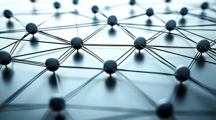 Dynamic network concept with interconnected nodes representing digital communication and data exchange.