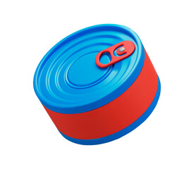 3d can of food for a hike. Canned food icon. Red and blue colors. Stock vector illustration on isolated background.