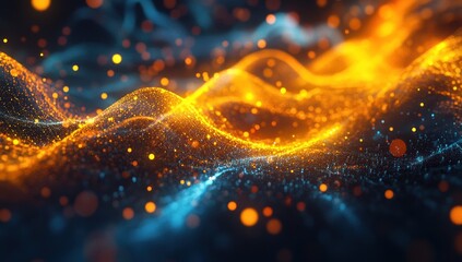 Abstract Orange and Blue Glowing Particles Wave Digital Art