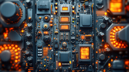 Fototapeta premium High-tech electronic circuit board with glowing components and futuristic design
