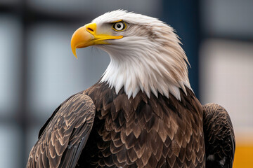 Obraz premium Majestic eagle with striking features and vibrant plumage, showcasing its powerful presence and keen gaze