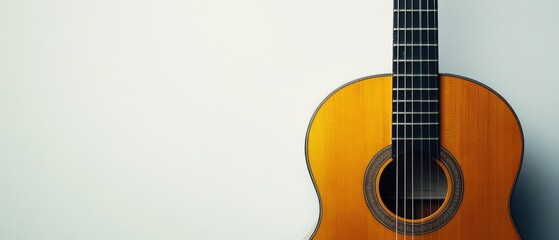 Obraz premium A beautiful acoustic guitar is sitting on a pristine white surface