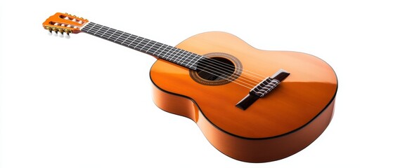 Fototapeta premium A beautiful acoustic guitar is sitting on a pristine white surface