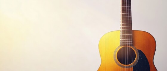 Obraz premium A beautiful acoustic guitar is sitting on a pristine white surface