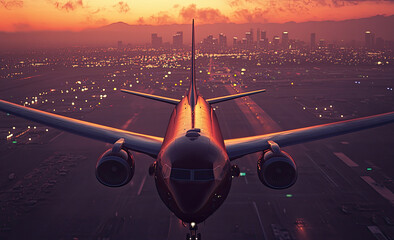 Airplane and Fuel Truck at Sunset on Wet Runway - Aviation and Logistics Scene