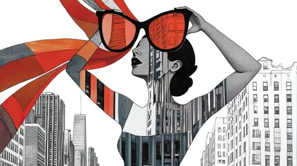 Woman Cityscape Sunglasses Fashionable Modern Art