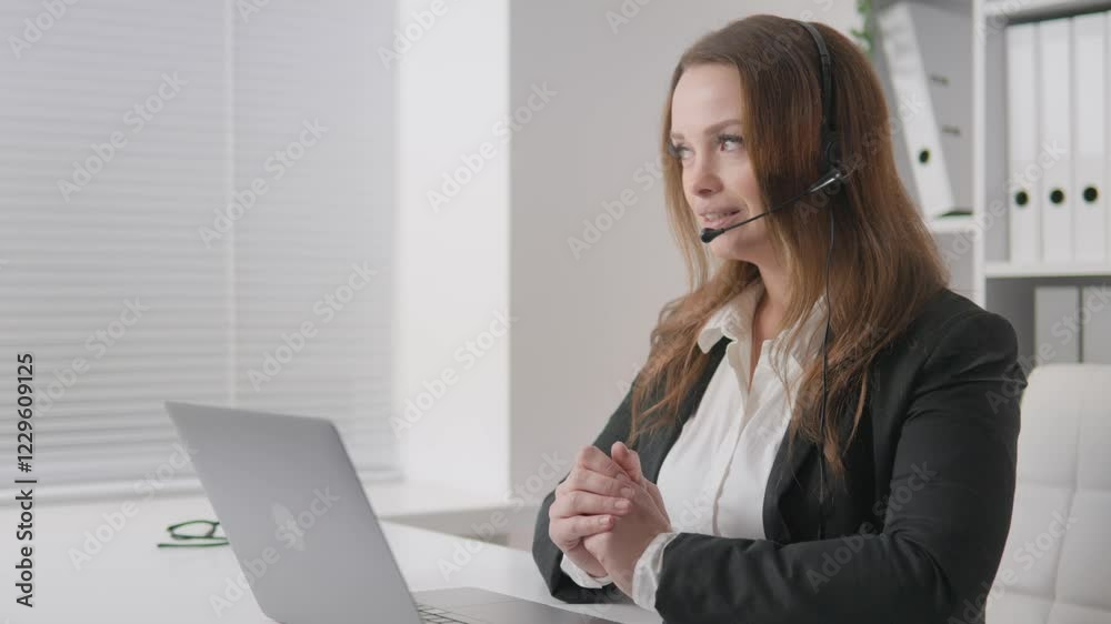 Poster a professional woman uses a headset for online communication, enabling effective discussions in a co