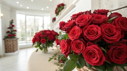 Freshly picked red roses fill the air with their sweet fragrance in this intimate sanctuary, red roses, fresh flowers