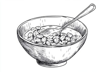 Hand Drawn Cereal Bowl with Spoon