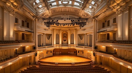 Obraz premium Grand Concert Hall Interior With Majestic Pipe Organ