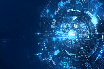 Obraz premium Abstract tech background with polygonal shapes set against a deep blue backdrop for digital innovation visuals.