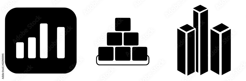 Poster various bar graph icons representing data growth and analysis in a modern design context