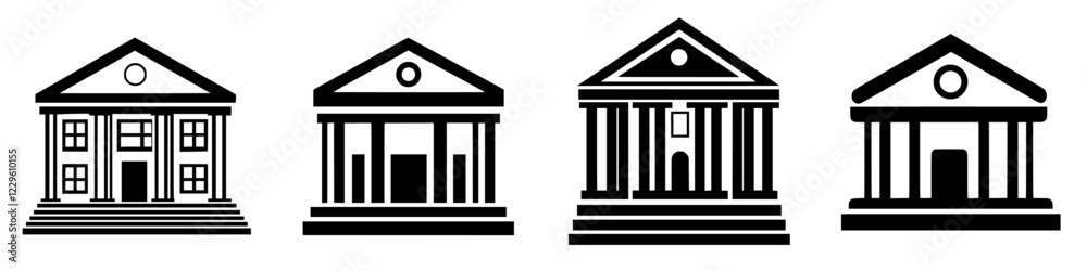 Poster illustrations of classical architecture representing different building designs featuring columns an