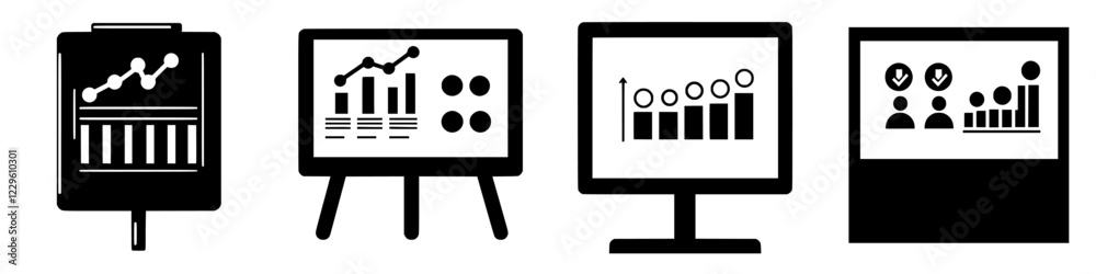 Poster collection of business graphs and data visuals for presentations and reports in professional setting