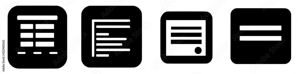 Poster icons representing various document styles and formats displayed in a minimalist design
