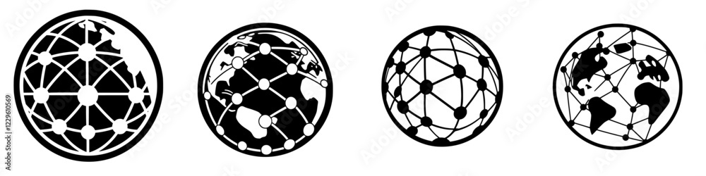 Poster digital connections represented by abstract globe icons showcasing global networking and communicati