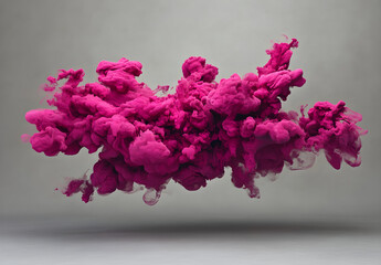 Fototapeta premium 3D render of dark pink paint splashing in the air, against a grey background. 
