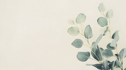 Obraz premium Fine Art Watercolor of a Single Eucalyptus Branch in Gentle Shades