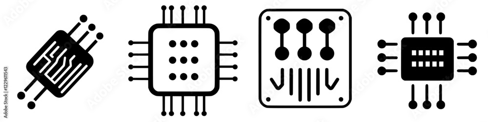 Poster various microchip designs showcasing technology and innovation in electronic circuit patterns and st