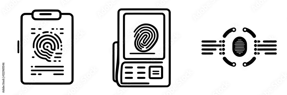 Poster multiple fingerprint recognition symbols used in identification and security processes for verificat
