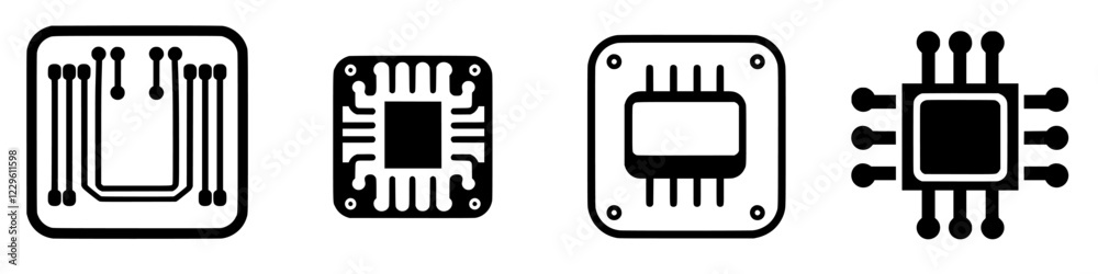 Poster digital circuit designs showcase variations of microchip structures used in modern technology