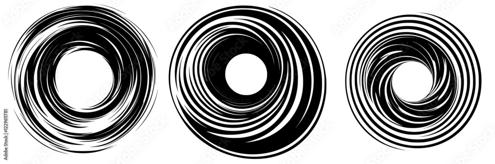 Poster artwork depicting abstract swirling patterns with varying thicknesses in multiple circular forms