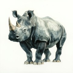 Obraz premium Majestic rhino, powerful stance, watercolor artwork