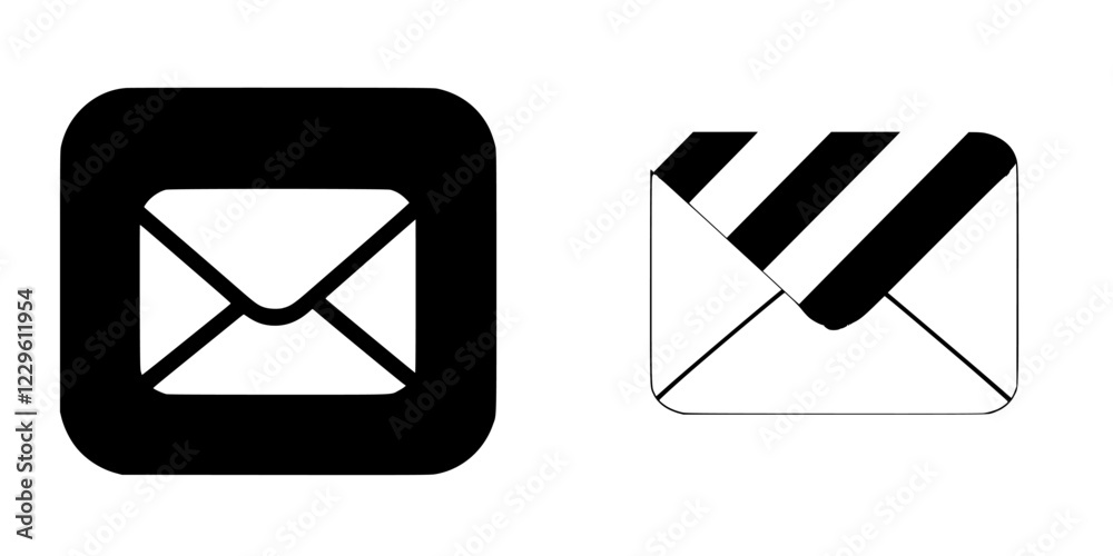Poster two distinct envelope icons representing communication in a minimalist design style