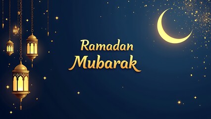 Naklejka premium ramadan lantern with crescent moon hanging background ramadan kareem