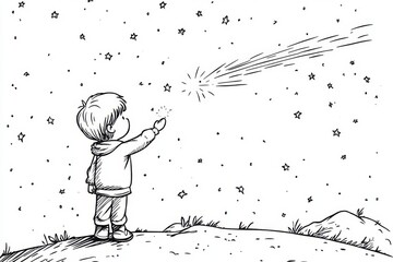 Naklejka premium Child Reaching for Stars in Night Sky