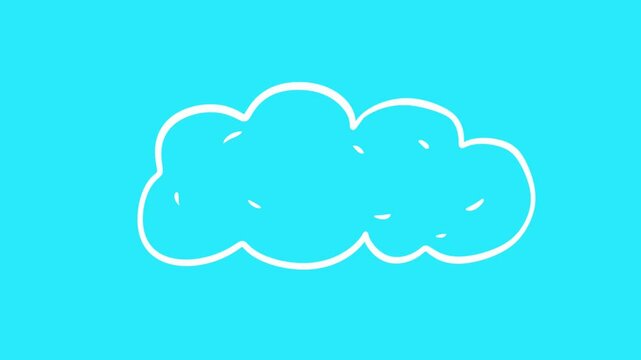 Animation cartoon clouds in doodle funny style. 2d motion element in white and blue version.